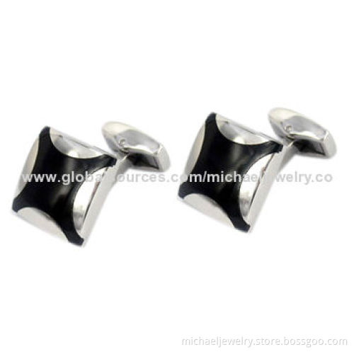 Stainless Steel Cufflinks with Onyx, Concise and Fashionable
